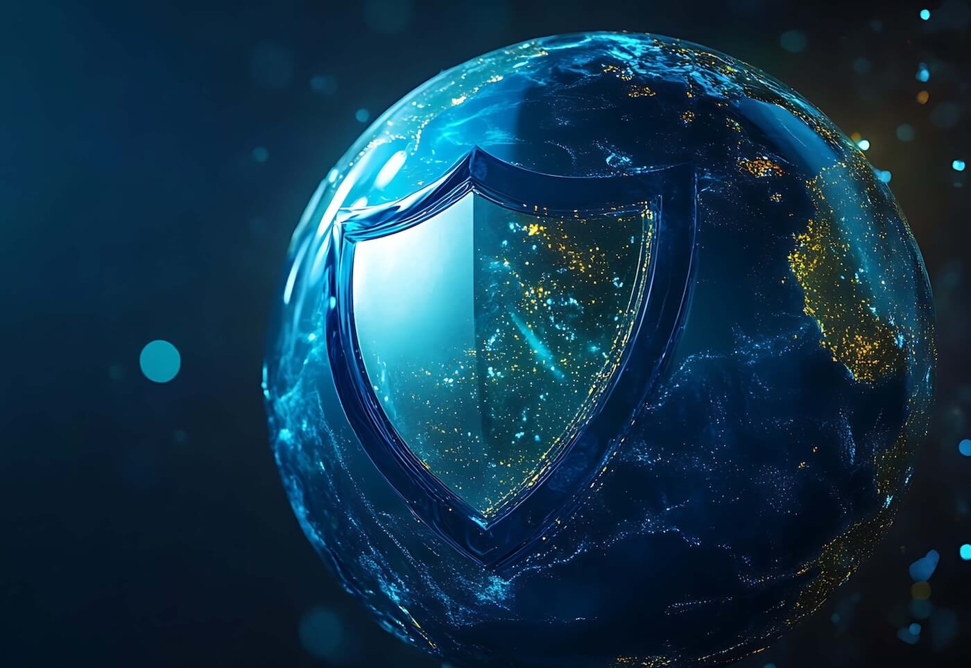 There is an image of the Earth from space with a large shield embedded into it.